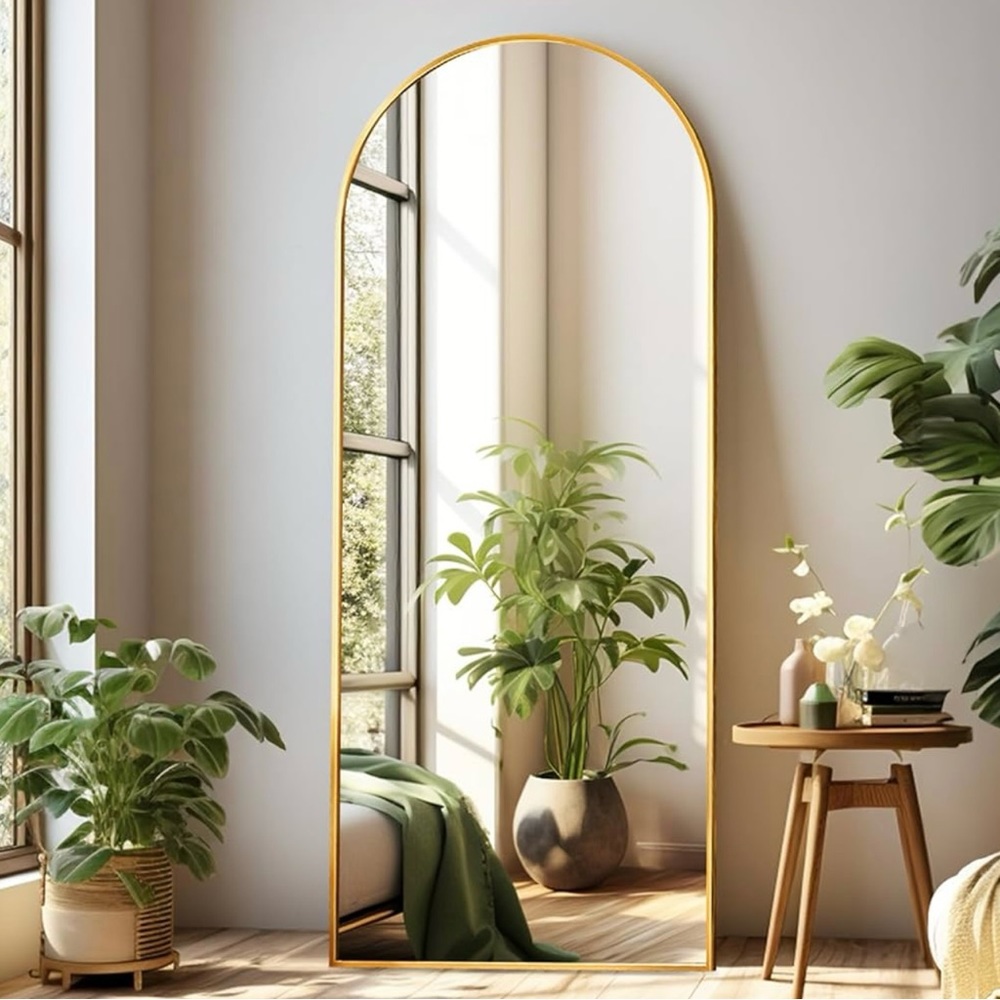 NEW West Elm Full Length Arched Gold Framed Boho Floor / Wall Mirror - 65" x 22" - Picture 2 of 12